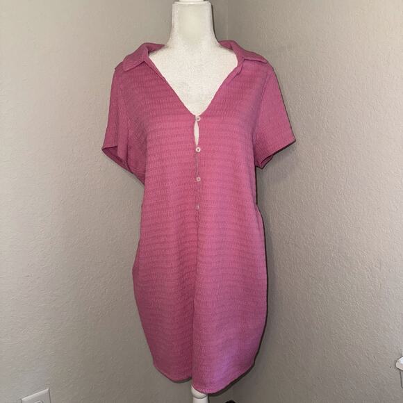 American Eagle AE Smocked Button-Front Polo Mini Dress Women's Plus Sz 2XL Pink - Picture 1 of 8